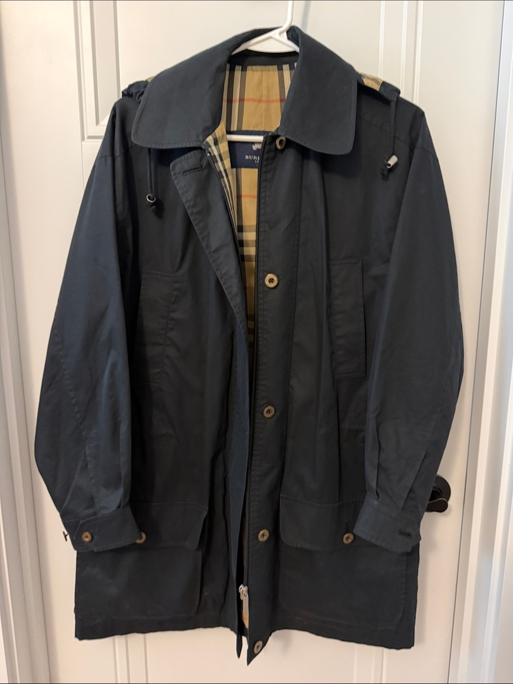 Vintage Burberry Navy Trench Coat with Signature Check Lining